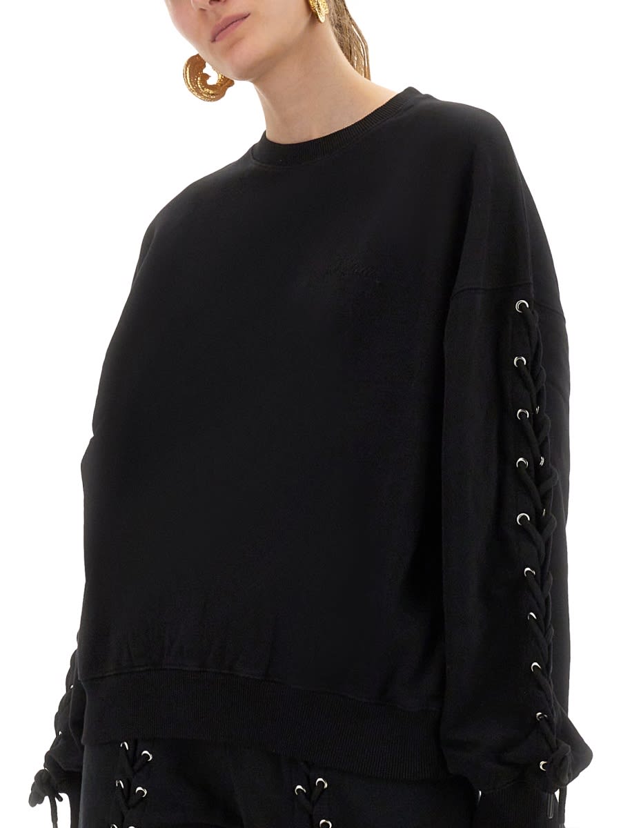 Rotate Birger Christensen Crew Neck Lace-up Detail Sweatshirt In Black