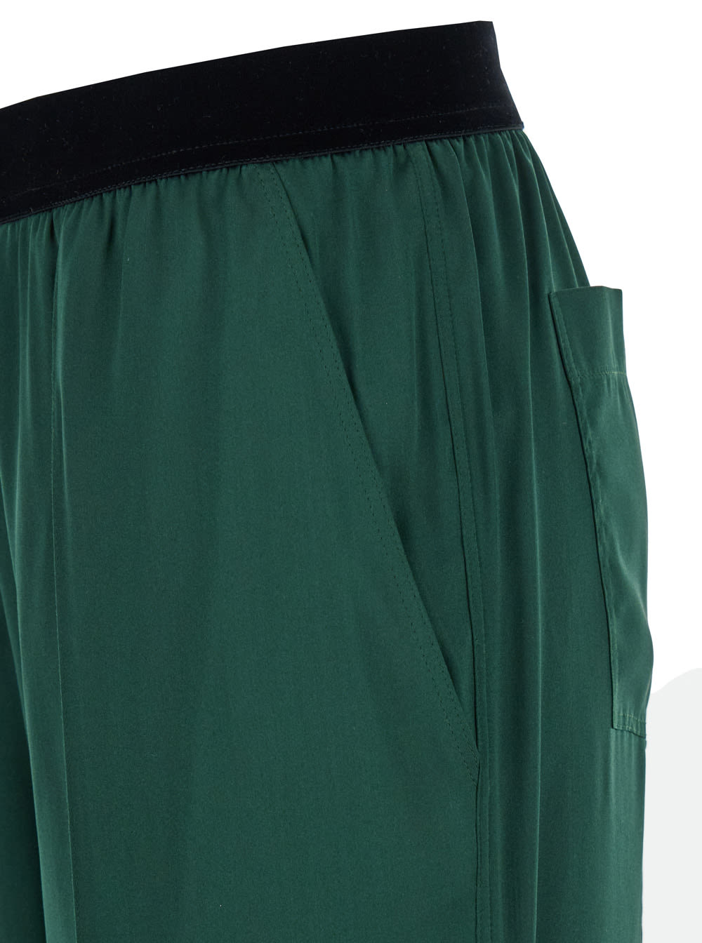 Shop Tom Ford Green Relaxed Pants With Logo Detail In Stretch Silk Woman