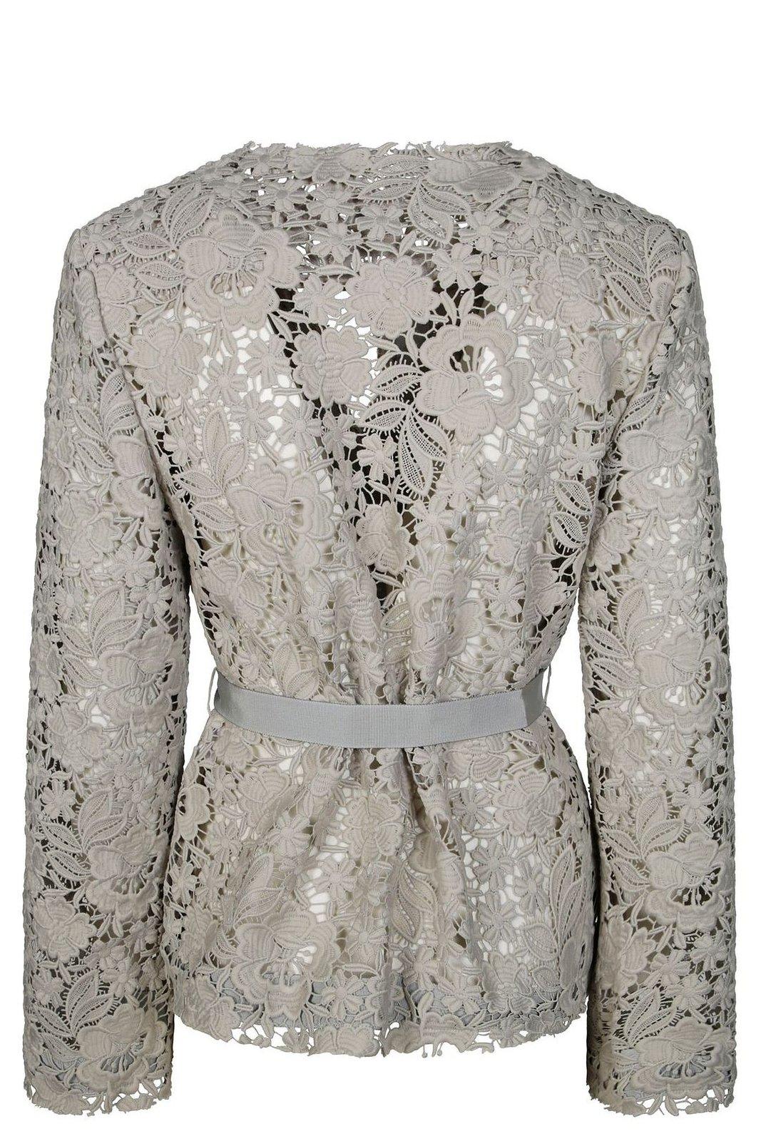 Shop P.a.r.o.s.h Lace Detailed Tie-waist Jacket In Grigio
