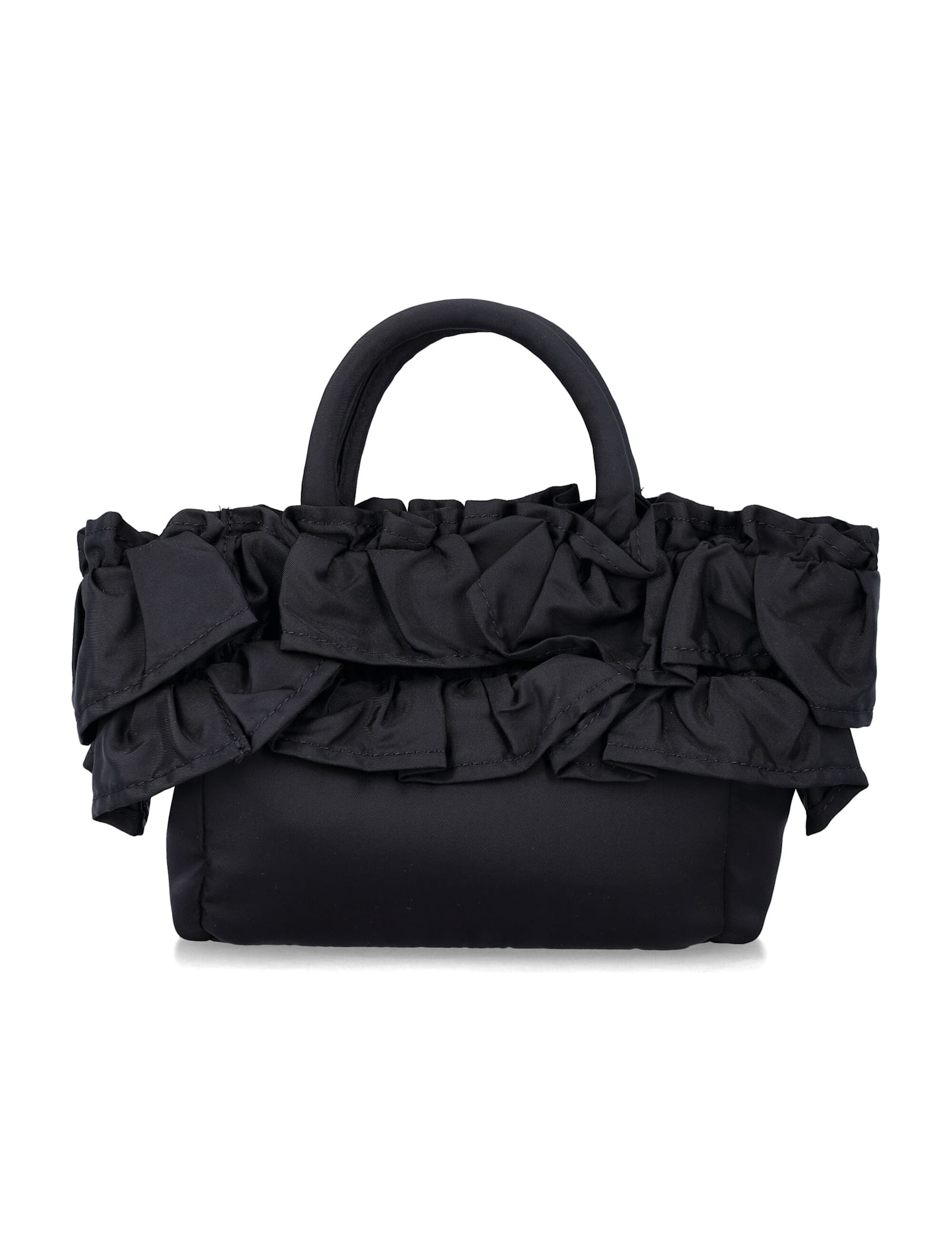 Ganni Black Nylon Ruffled Top Handle Bag In Black