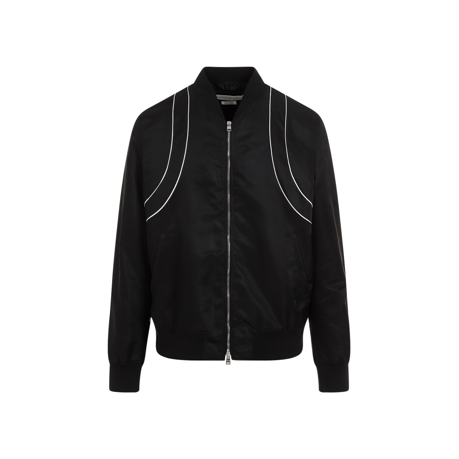 Shop Alexander Mcqueen Piping Harness Bomber In Black