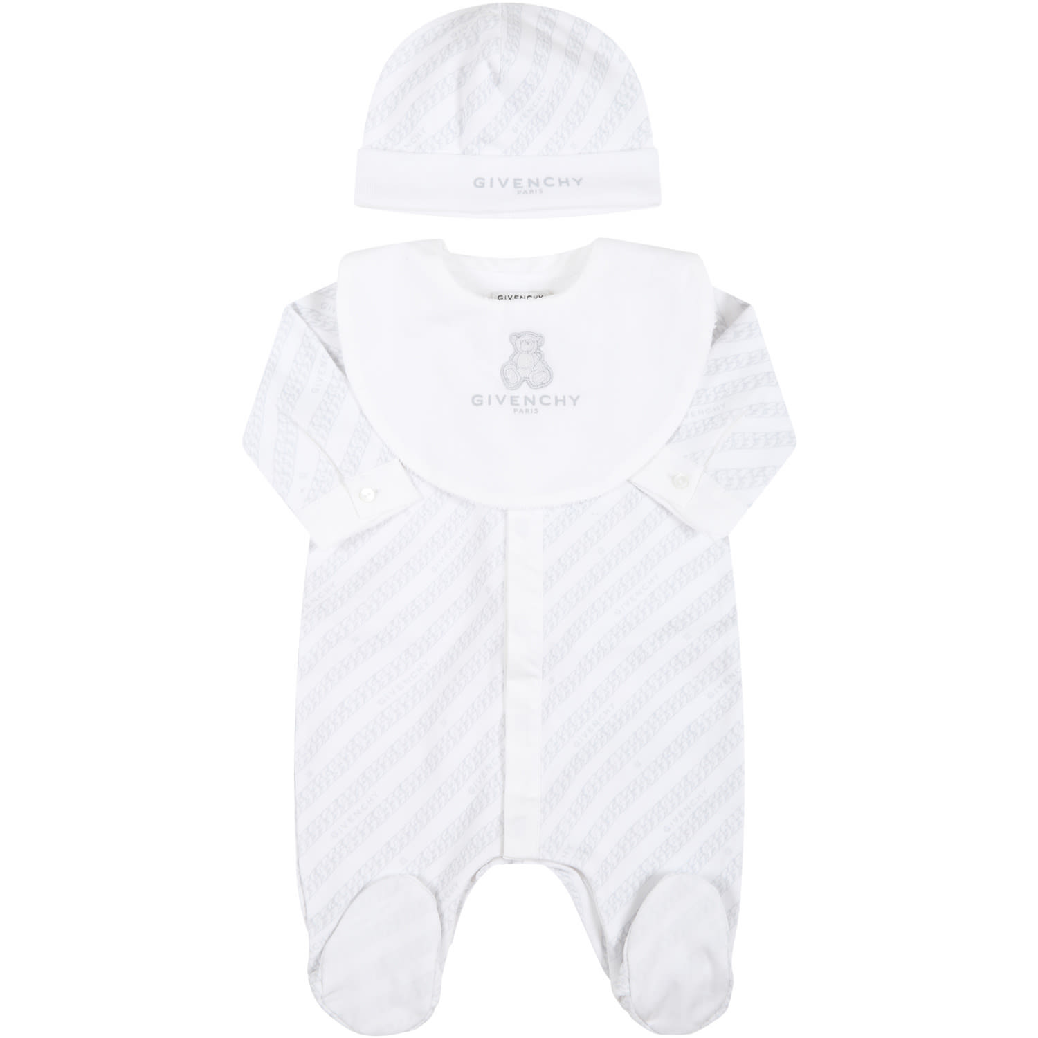 Givenchy White Set For Baby Kids With Logos In Grey