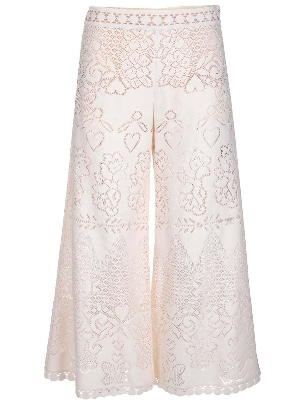 Valentino High Waist Wide Leg Lace Trousers