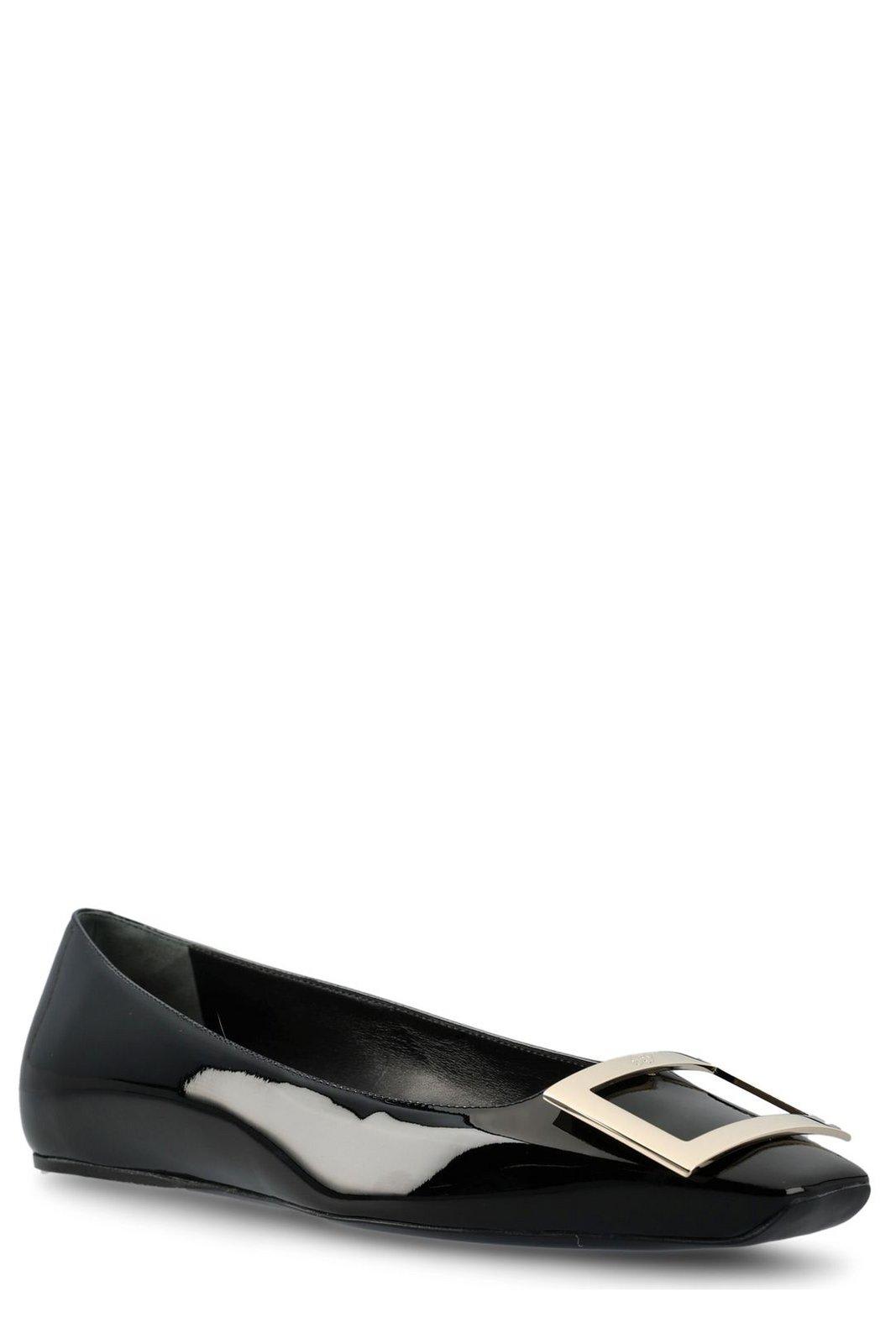 Roger Vivier Trompette Bellerine Glossed-leather Ballet Flats In Black