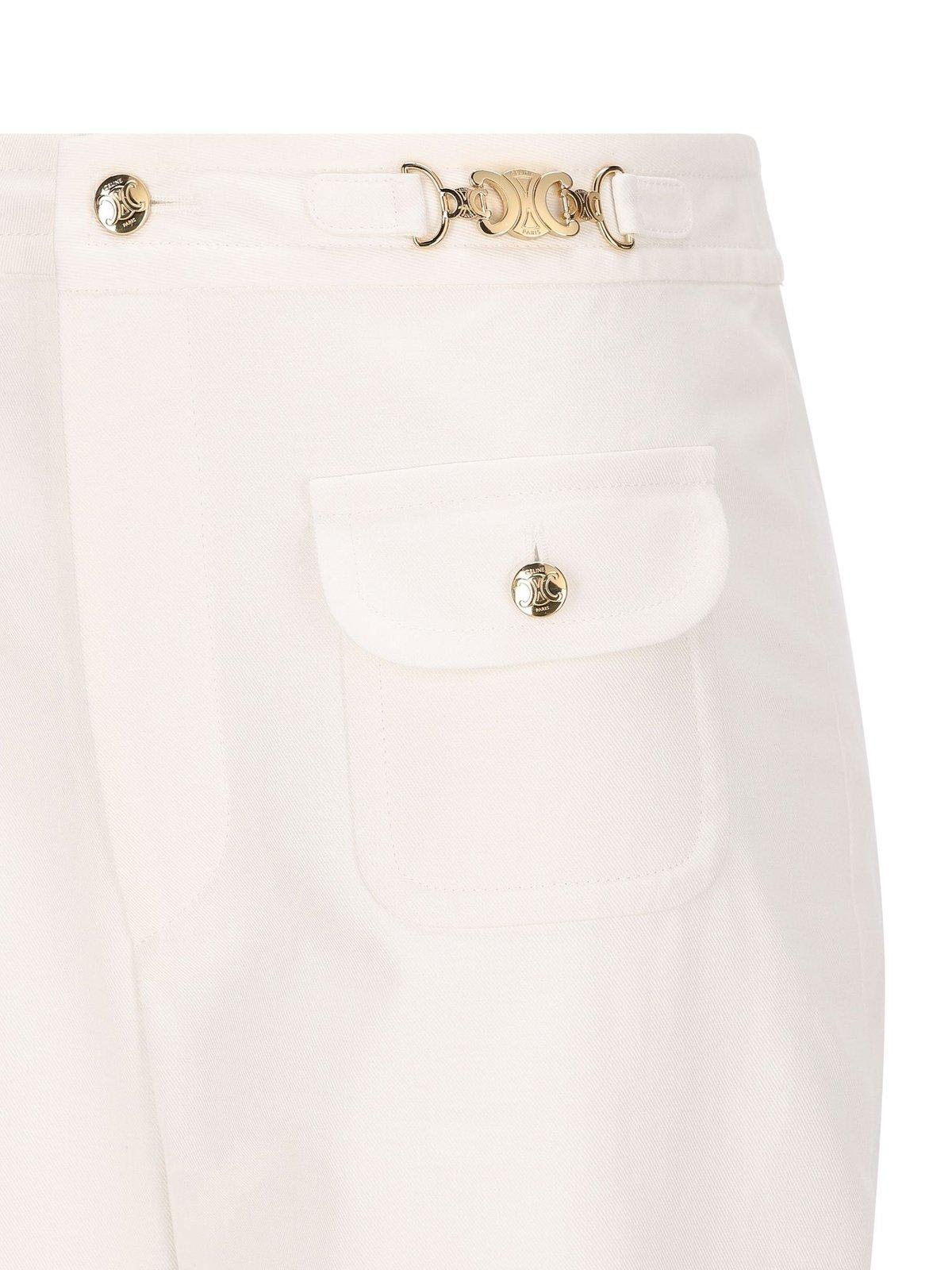 Shop Celine Triomphe Buttoned Straight-leg Trousers In Beige