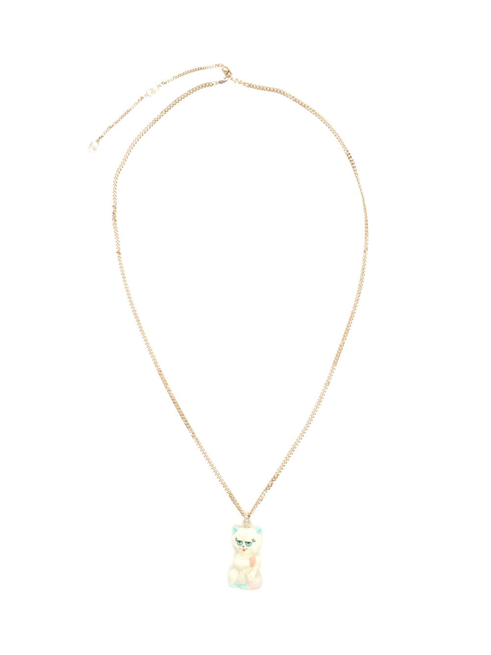 Valentino Multicolor Nylon And Metal Le Chat De La Maison Necklace In Gold