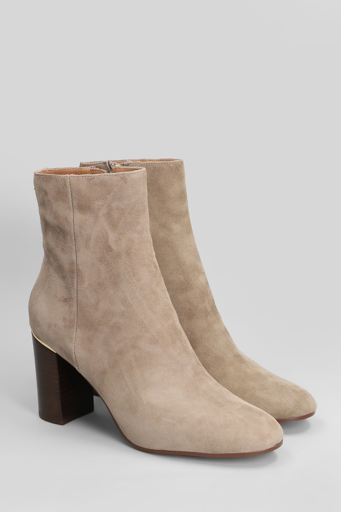 Lola Cruz High Heels Ankle Boots In Taupe Suede In Brown