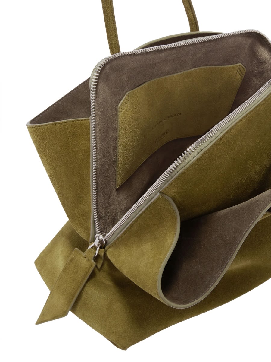 Attico La Passeggiata Green Shoulder Bag With Two Top Handles In Leather Suede Woman In Brown