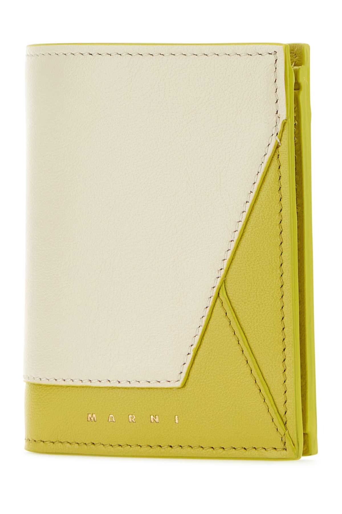 Marni Two-tone Leather Wallet In Talclightlime