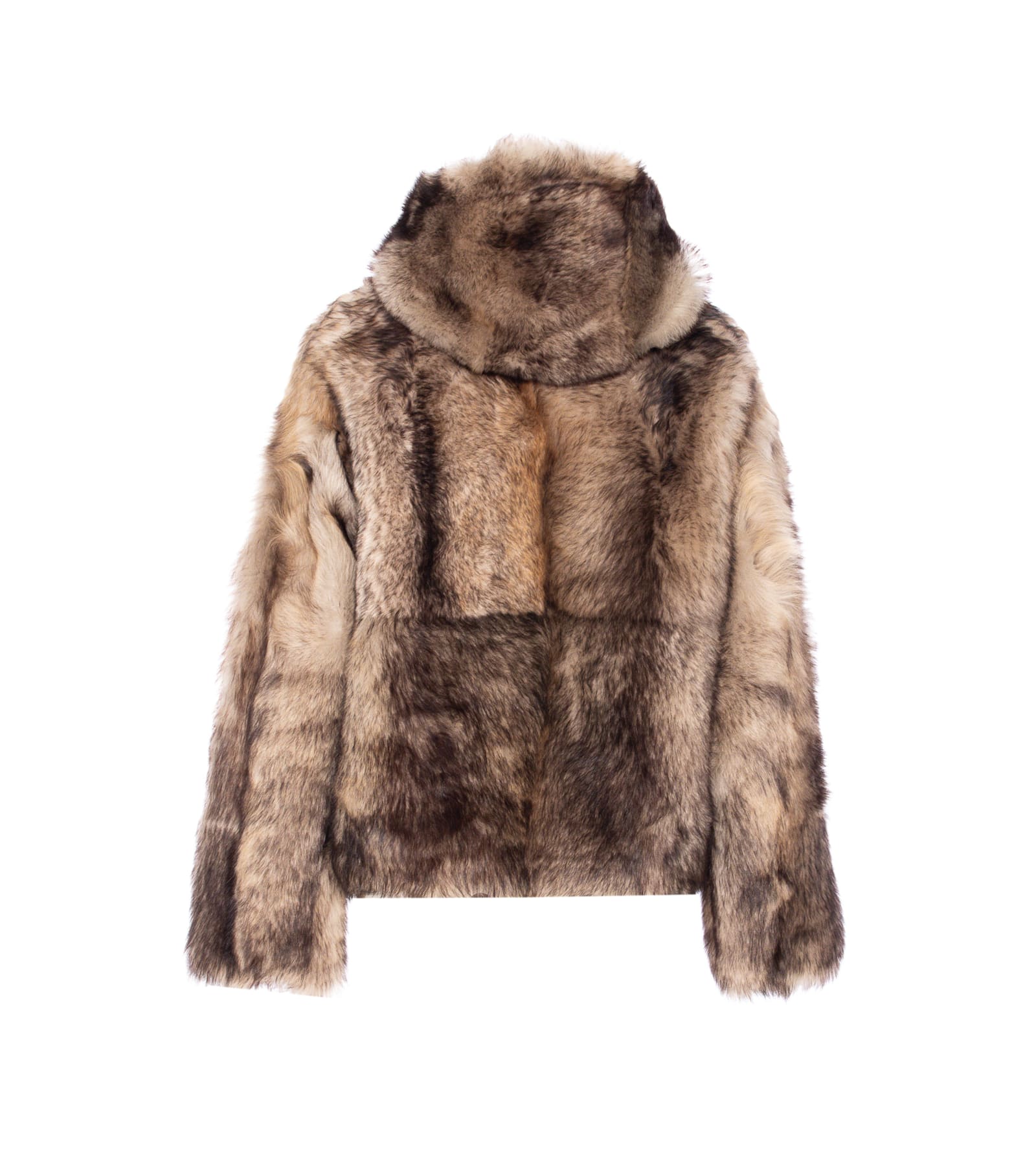 Yves Salomon Button-fastening Hooded Fur Jacket In Brown