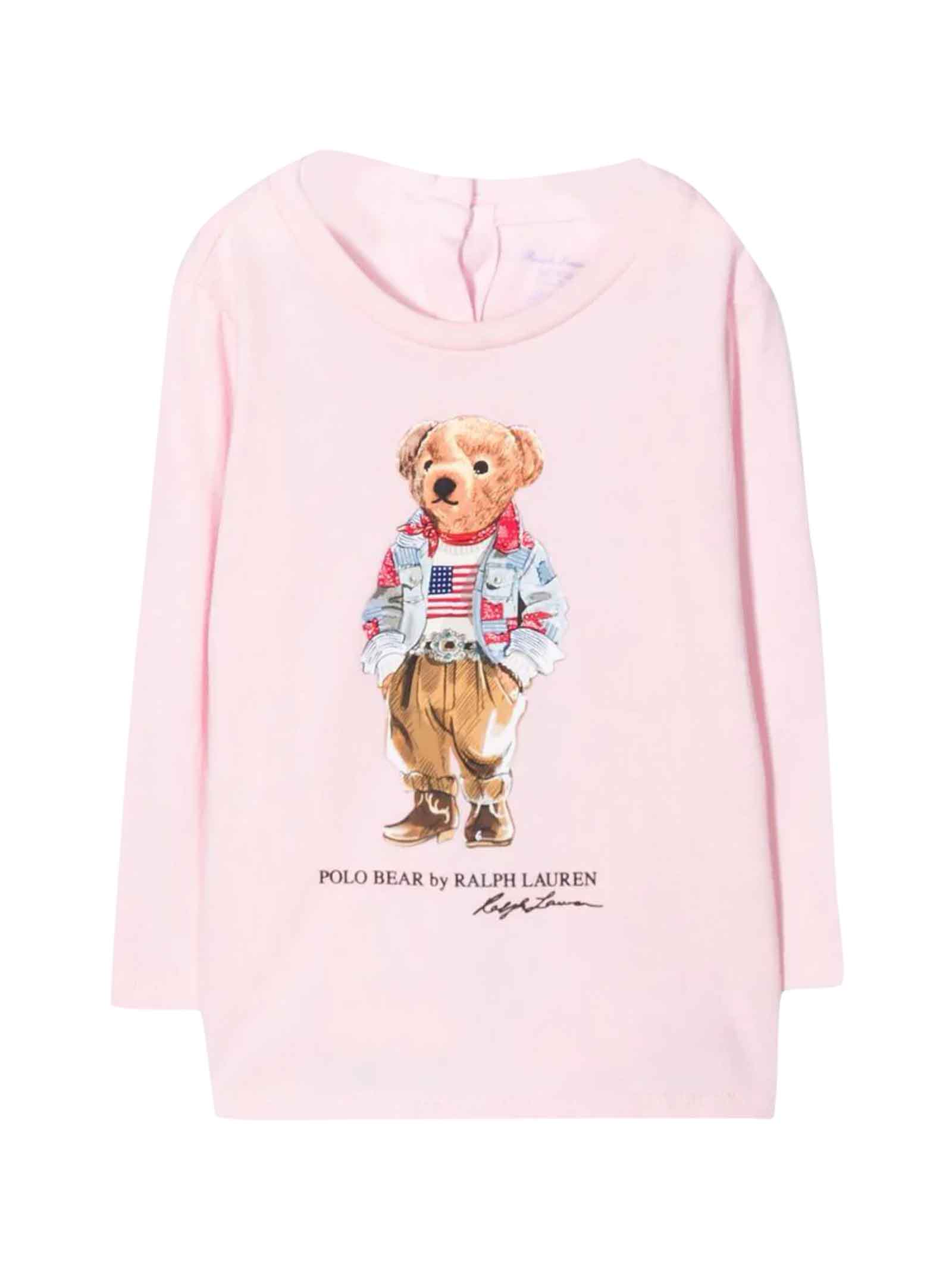 Ralph Lauren Pink T-shirt With Frontal Print Monnalisa Kids