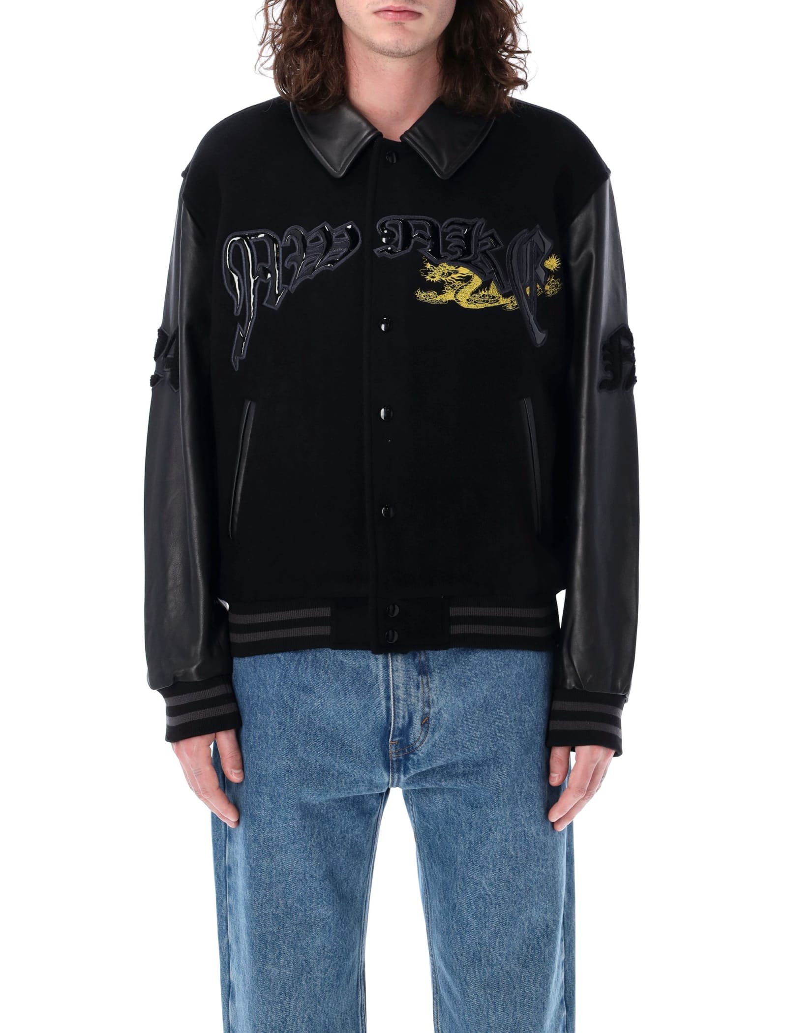 Shop Awake Ny Dragon Embroidered Varsity Jacket In Black