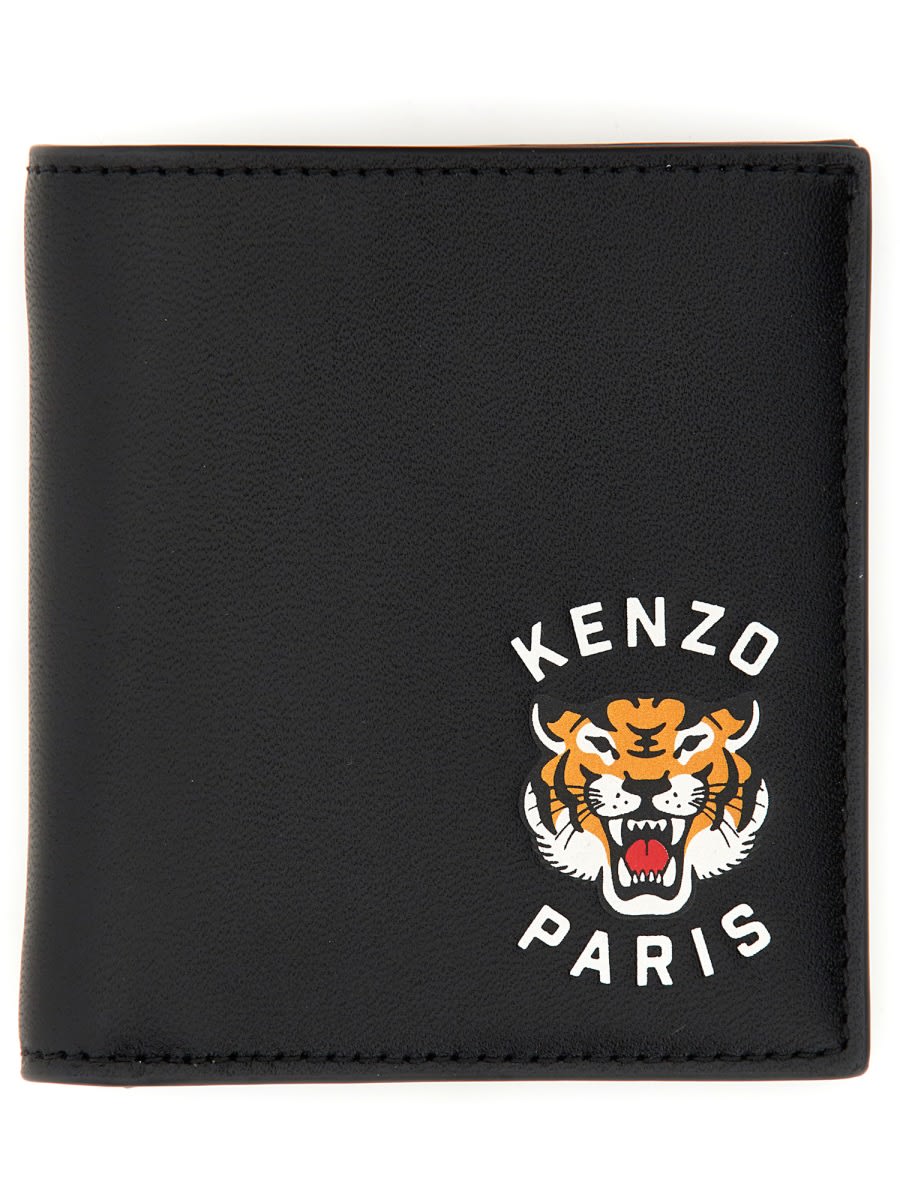Kenzo Mini Folding Wallet With Varsity Logo In Black