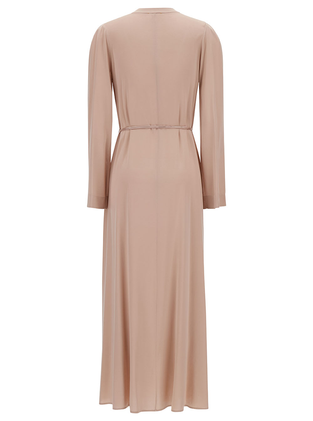 Shop Forte Forte Long Pale Pink Dress With Belt And Long Sleeves In Stretch Silk Woman