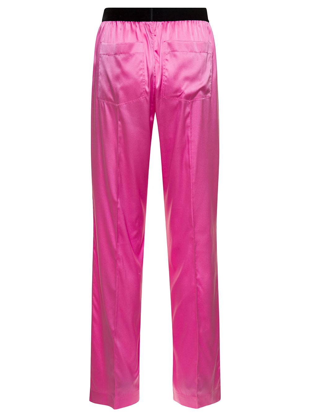 Shop Tom Ford Fuchsia Satin Pants With Logo On Waistband In Stretch Silk Woman In Fuxia