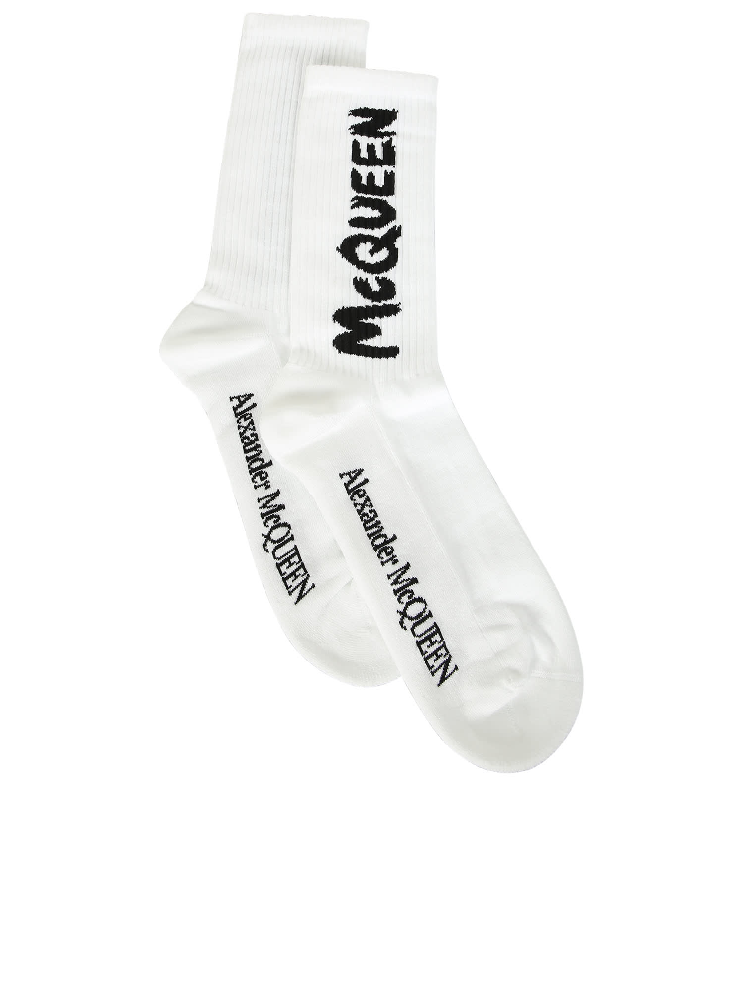 Shop Alexander Mcqueen Embroidered Logo Socks In White