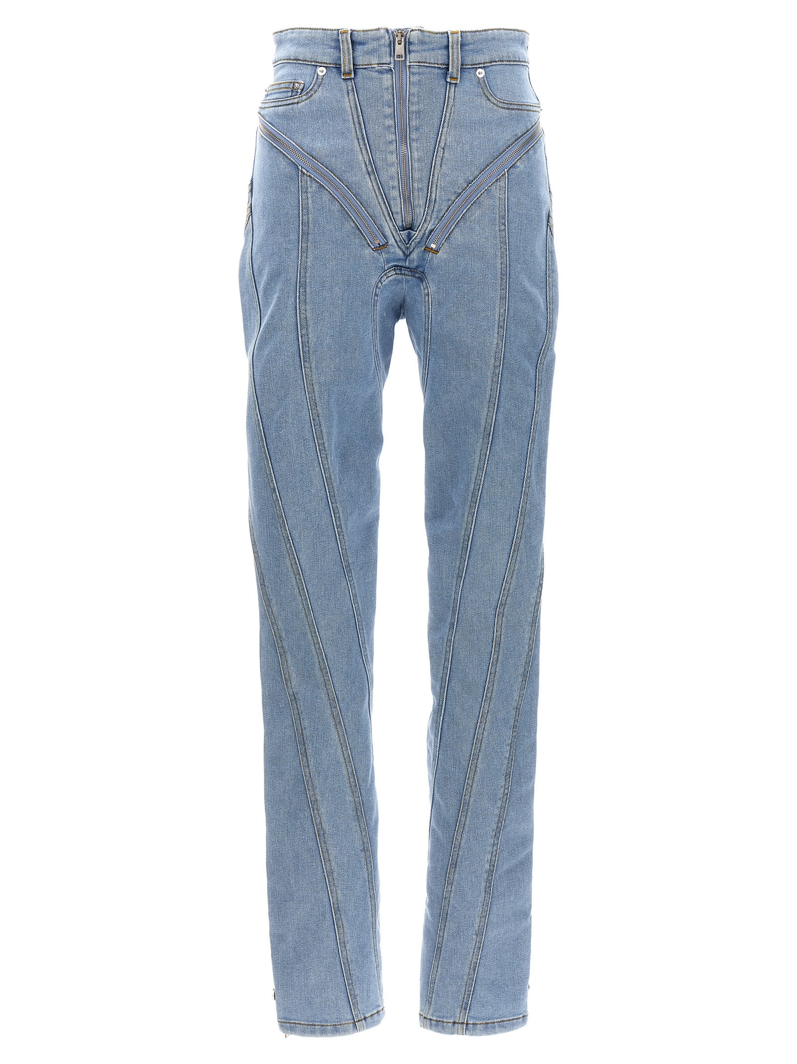 Shop Mugler Zipped Spiral Jeans In Light Blue