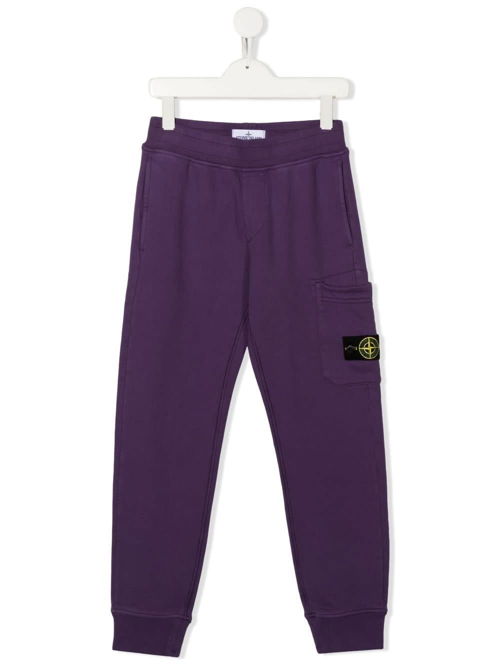 Stone Island Junior Kids Purple Cargo Pants In Cotton Fleece