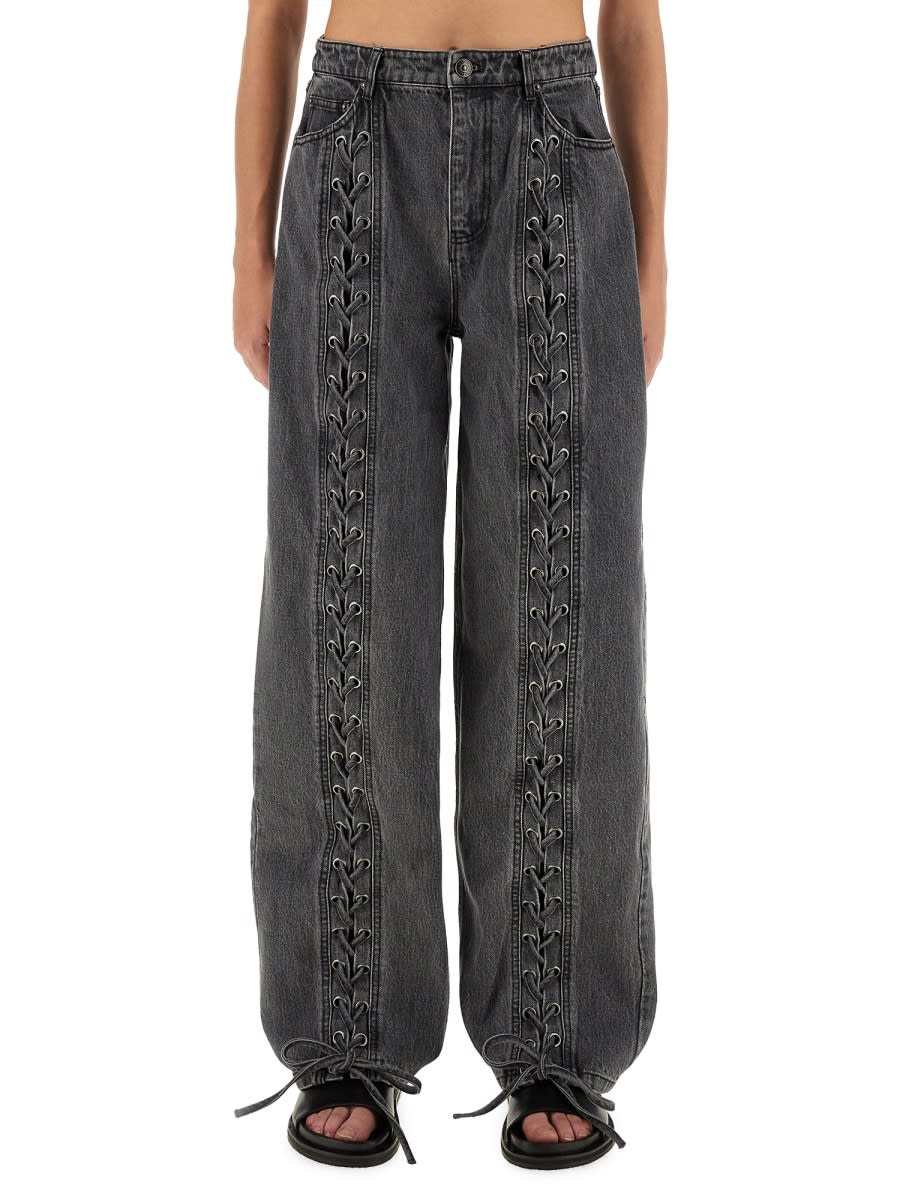 Rotate Birger Christensen Rotate Cotton Jeans With Laces In Black