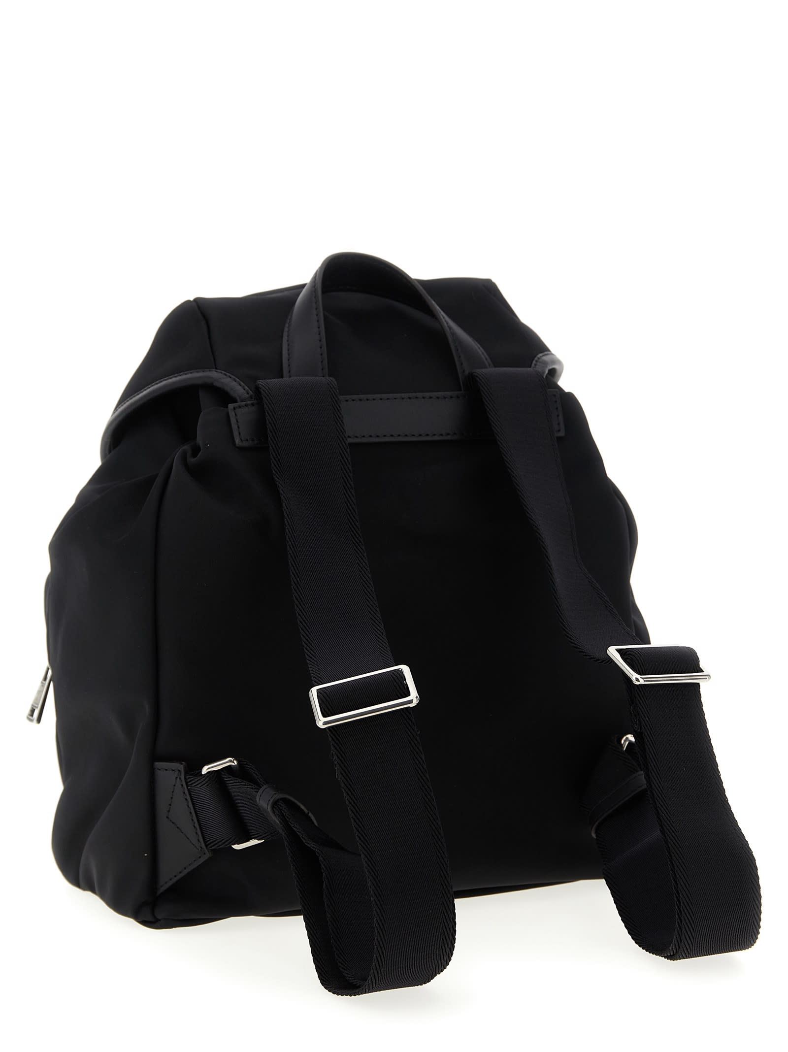 Moncler Black Polyester Backpack With Multiple Storage In Black