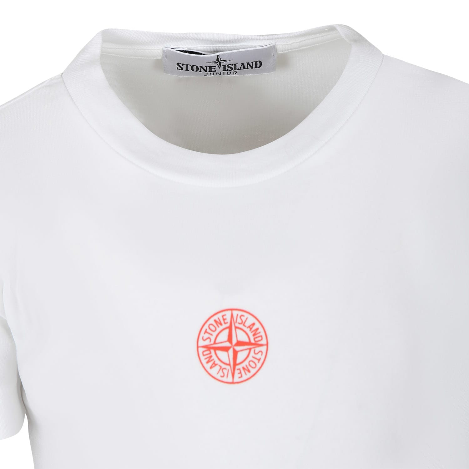Shop Stone Island Junior White T-shirt For Boy With Logo