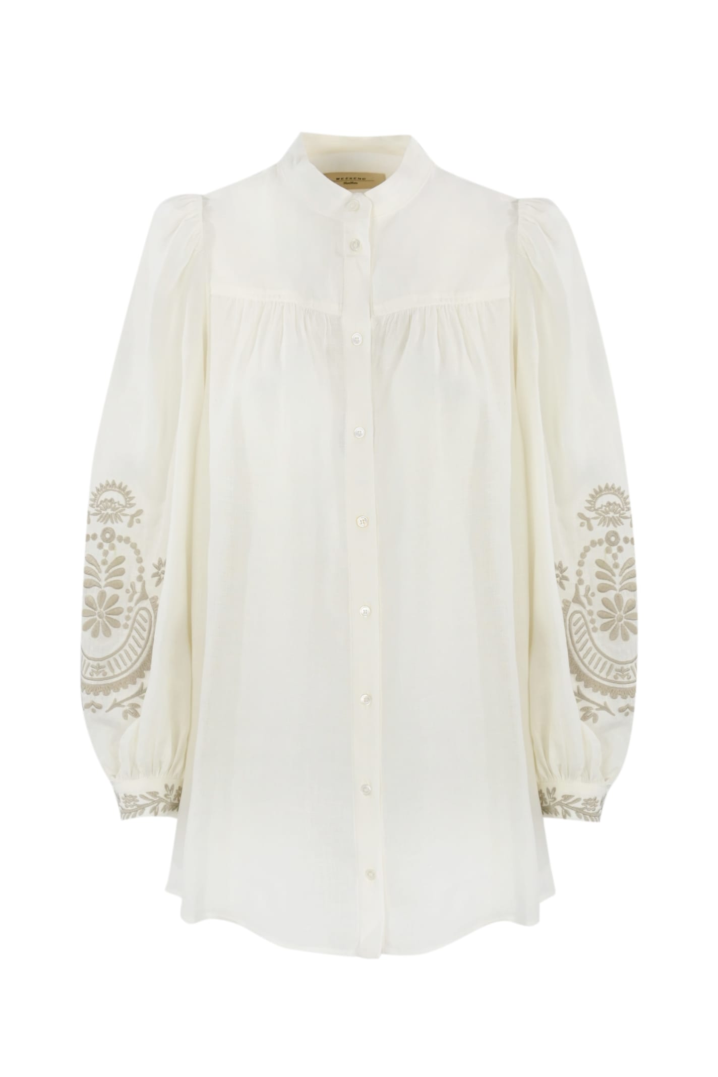 WEEKEND MAX MARA LINEN CANVAS SHIRT WITH CARNIA EMBROIDERY
