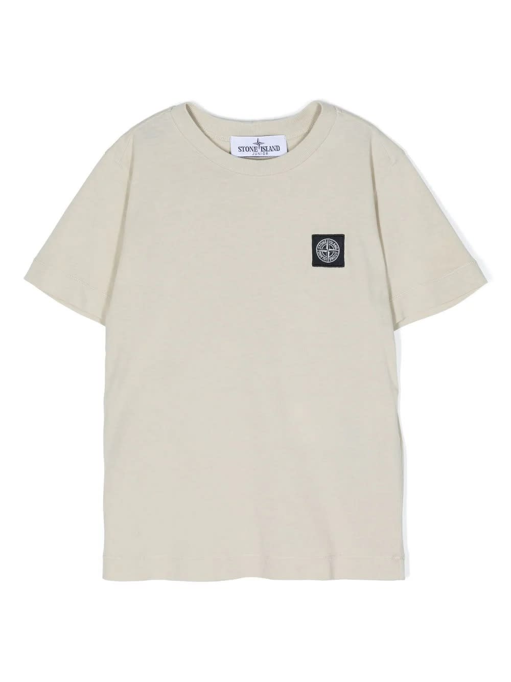 Shop Stone Island Junior Beige T-shirt With Logo Patch In Brown