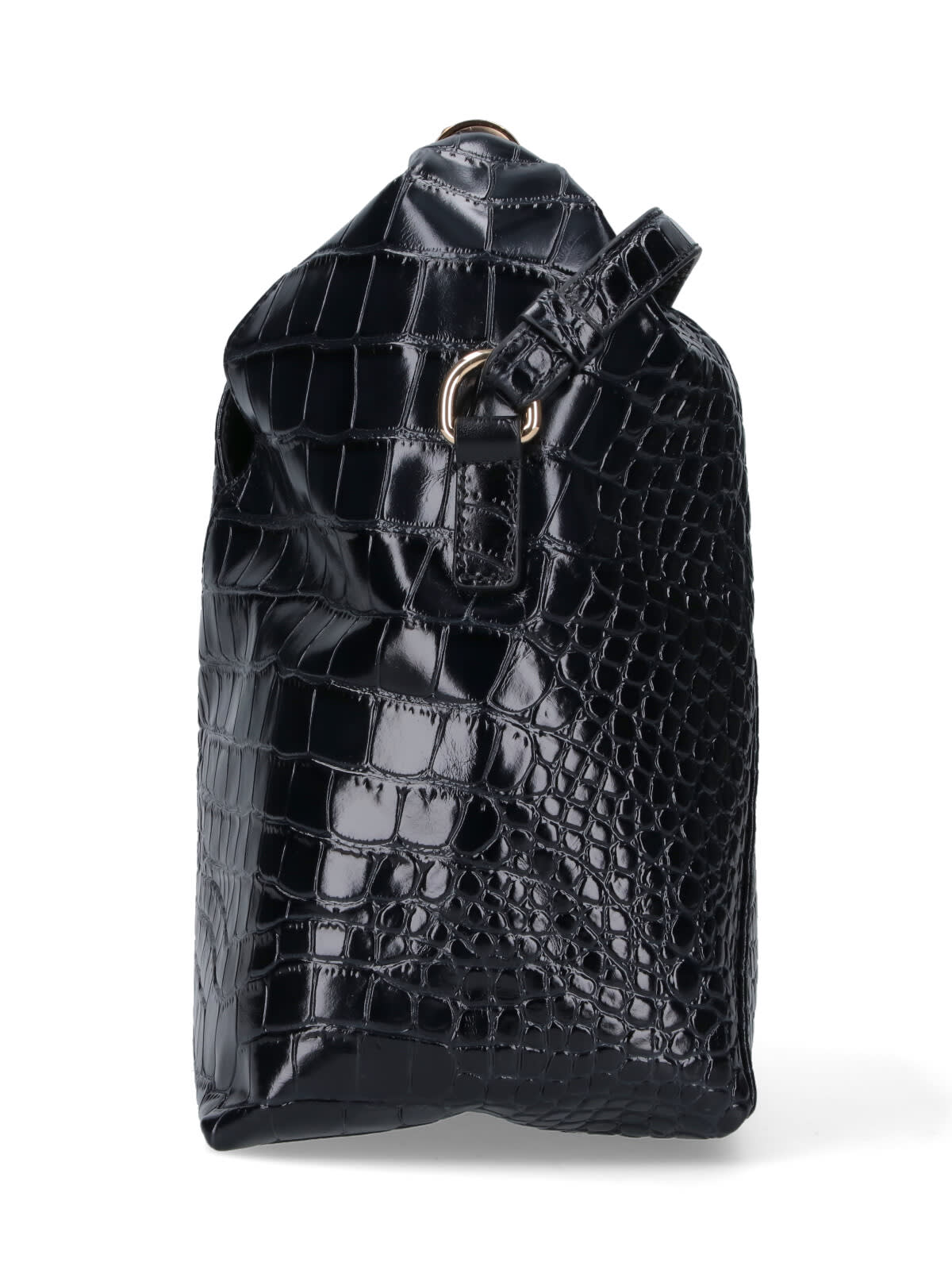 Mm6 Maison Margiela Japanese Shoulder Bag In Croc-embossed Leather In Black