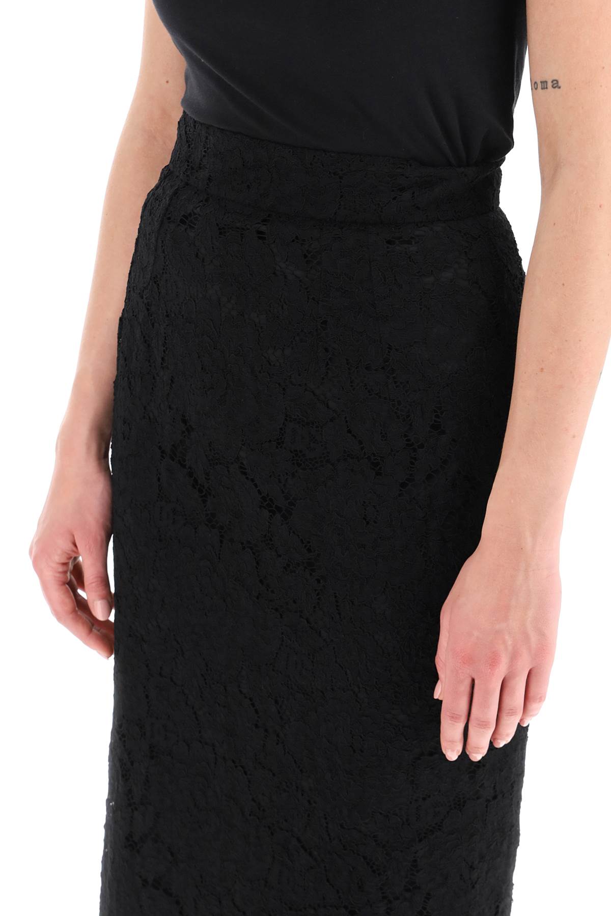 Shop Dolce & Gabbana Midi Lace Pencil Skirt In Nero (black)