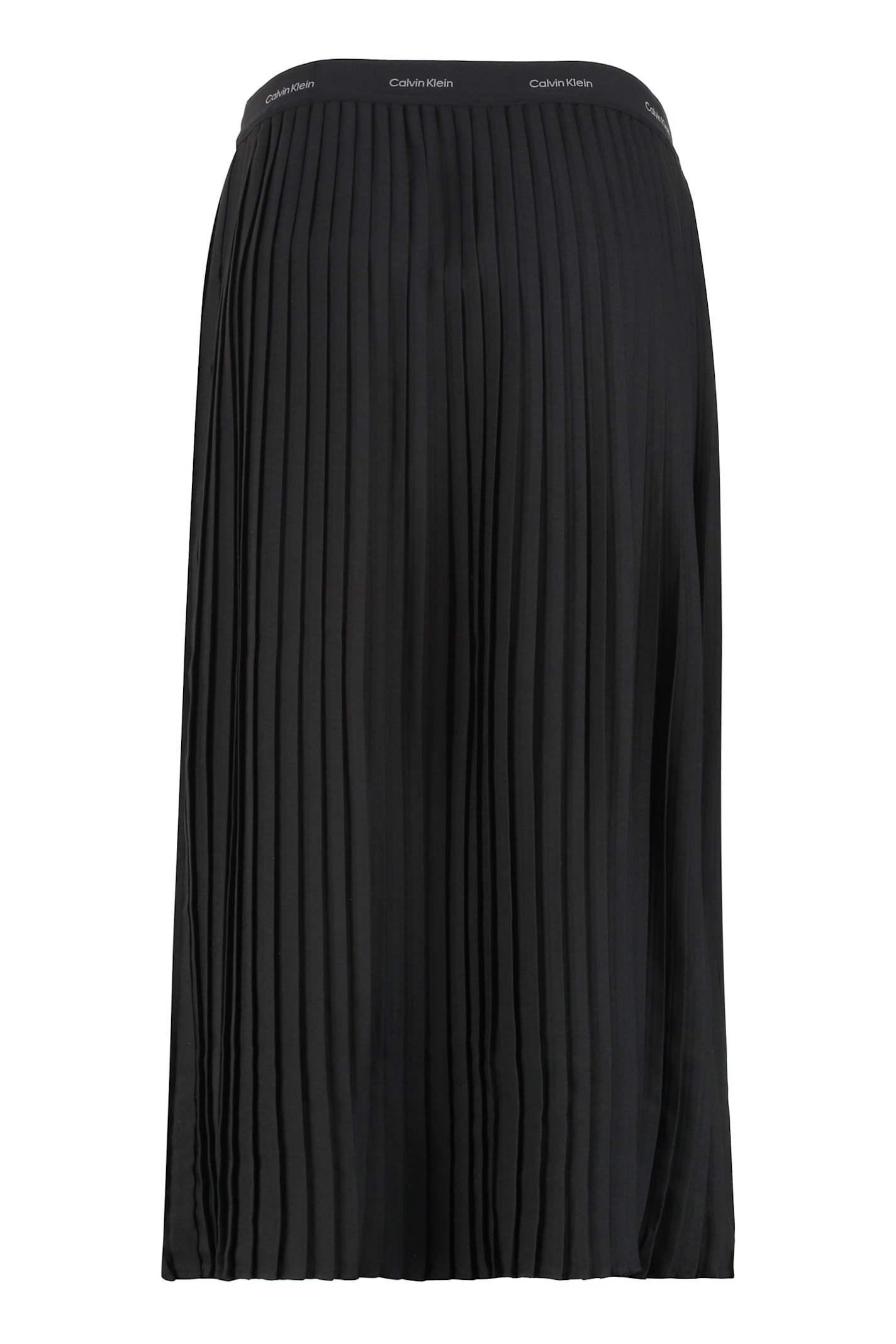 Calvin Klein Pleated Crepe Midi Skirt In Black