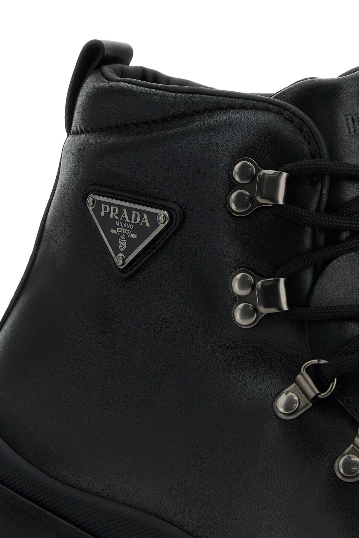 Shop Prada Black Leather Ankle Boots In Nero