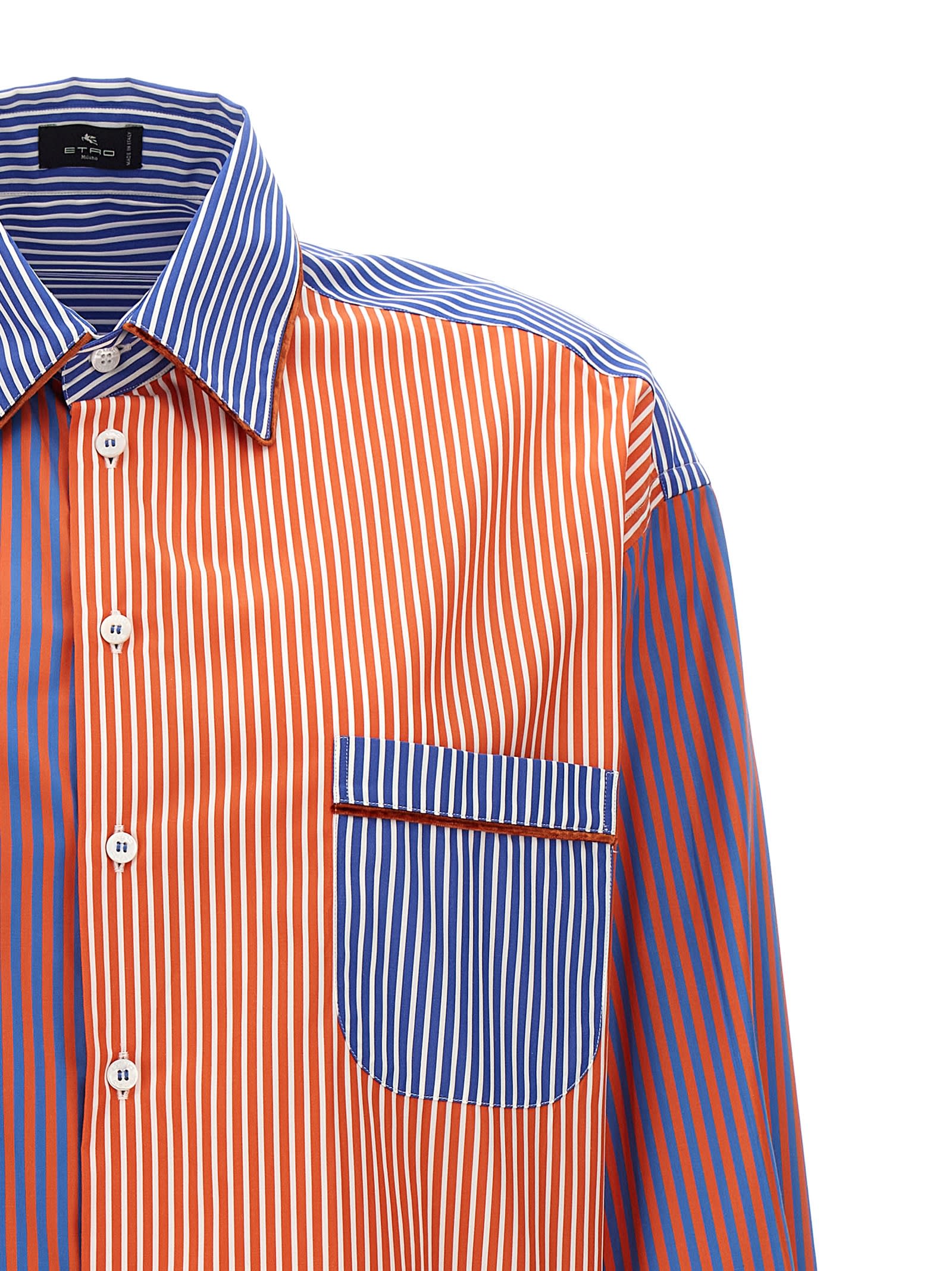 Etro Oversized Striped Cotton Poplin Patchwork-style Shirt In Multicolor