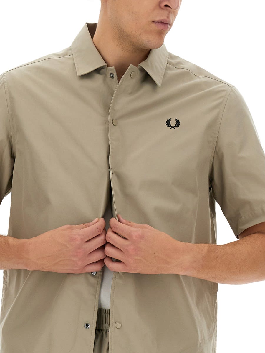 Shop Fred Perry Shirt With Logo Embroidery In Beige