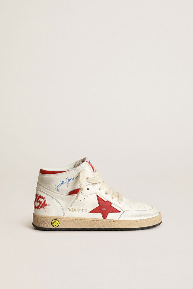 Golden Goose Kids' Sneakers With Application In Bianco-rosso