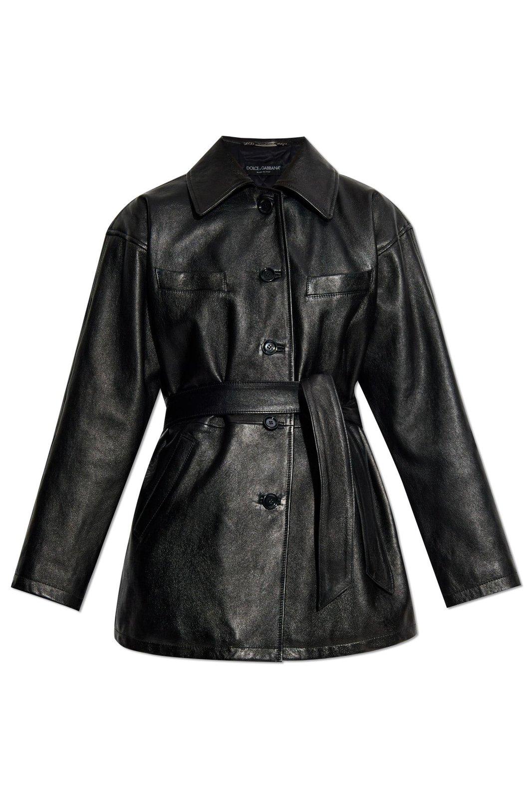 Shop Dolce & Gabbana Drop Shoulder Belted Jacket In Black