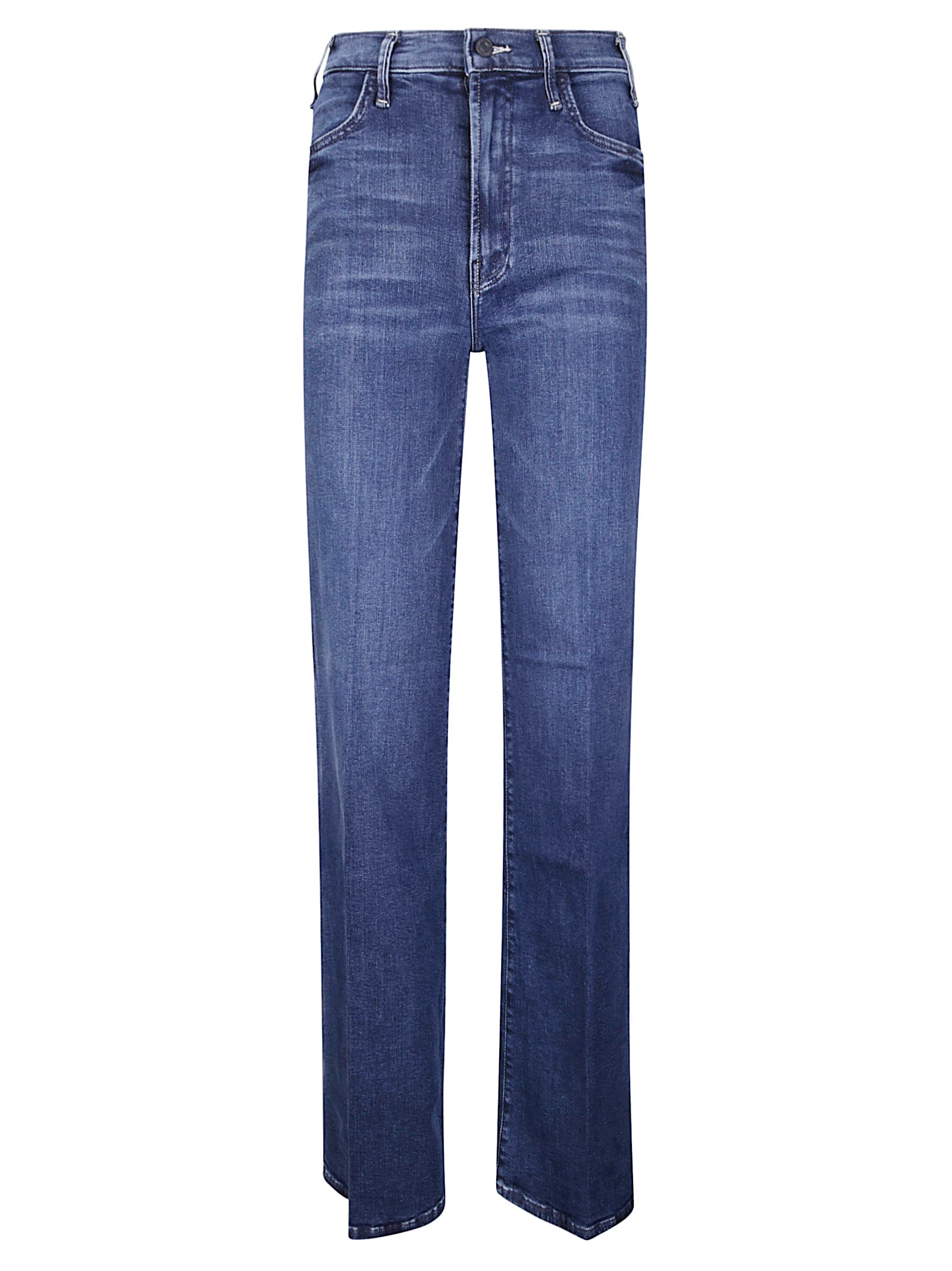 Mother Wide-leg Trousers With Elasticized Fit And Contrast Stitching In Blue