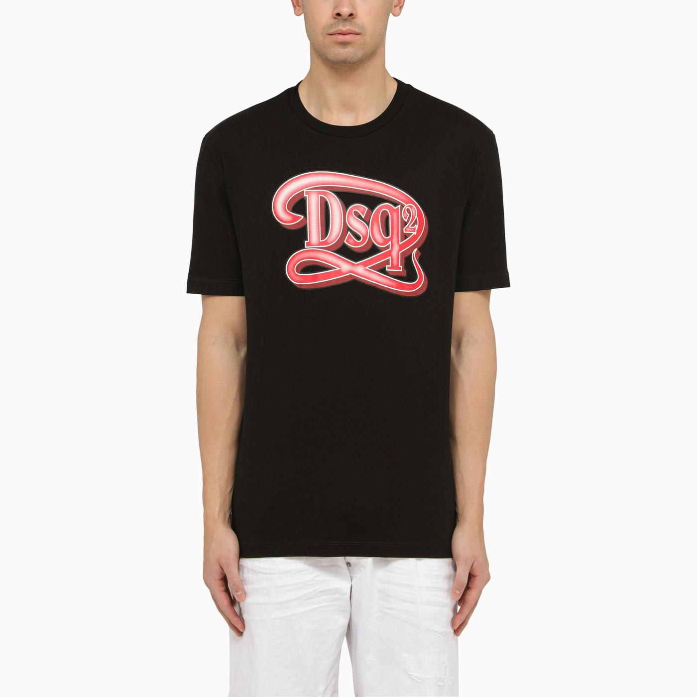 Shop Dsquared2 Black Cotton T-shirt With Logo Print
