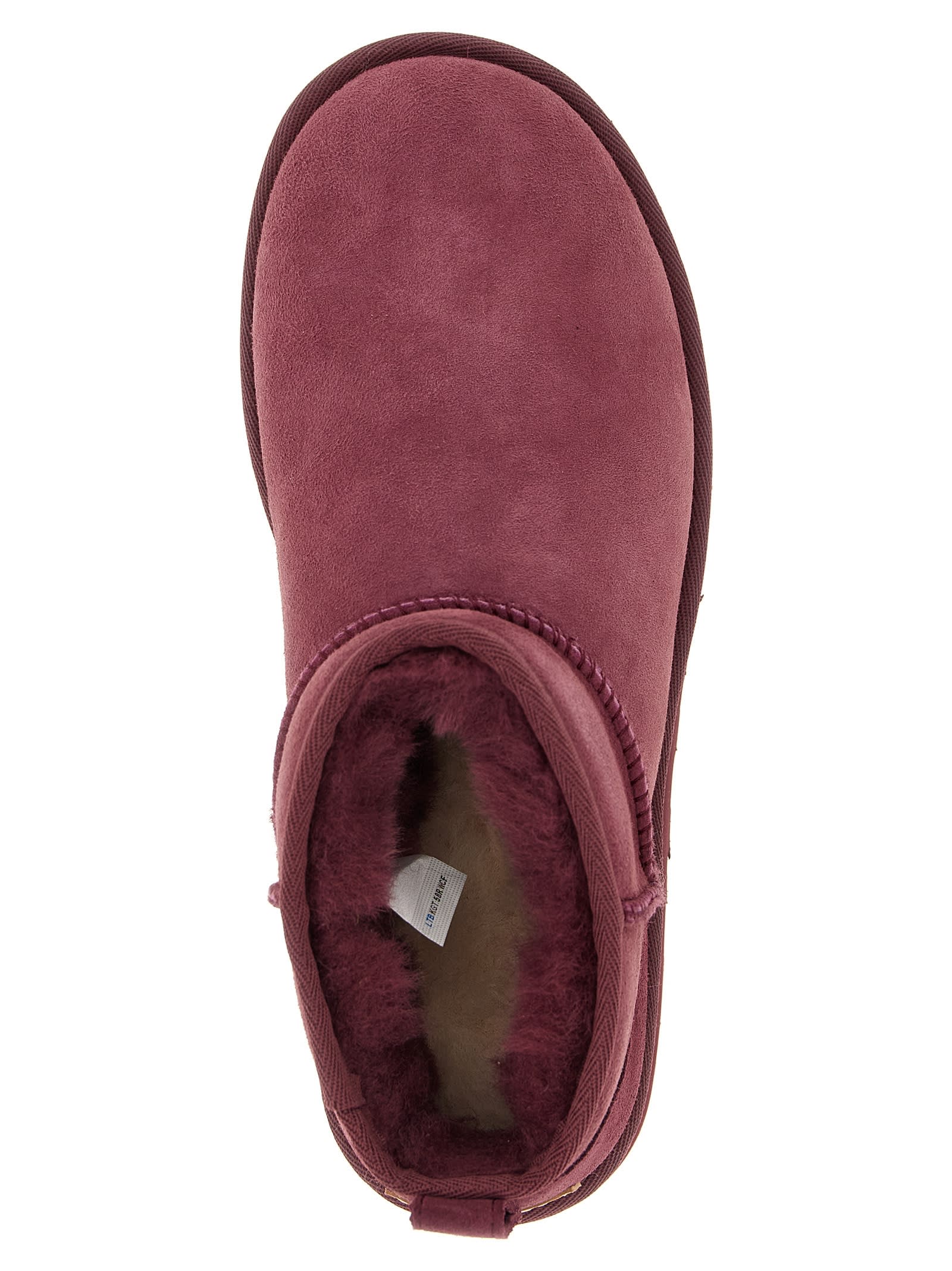 Ugg Ultra Mini Round Toe Flat Sole Boots In Burgundy