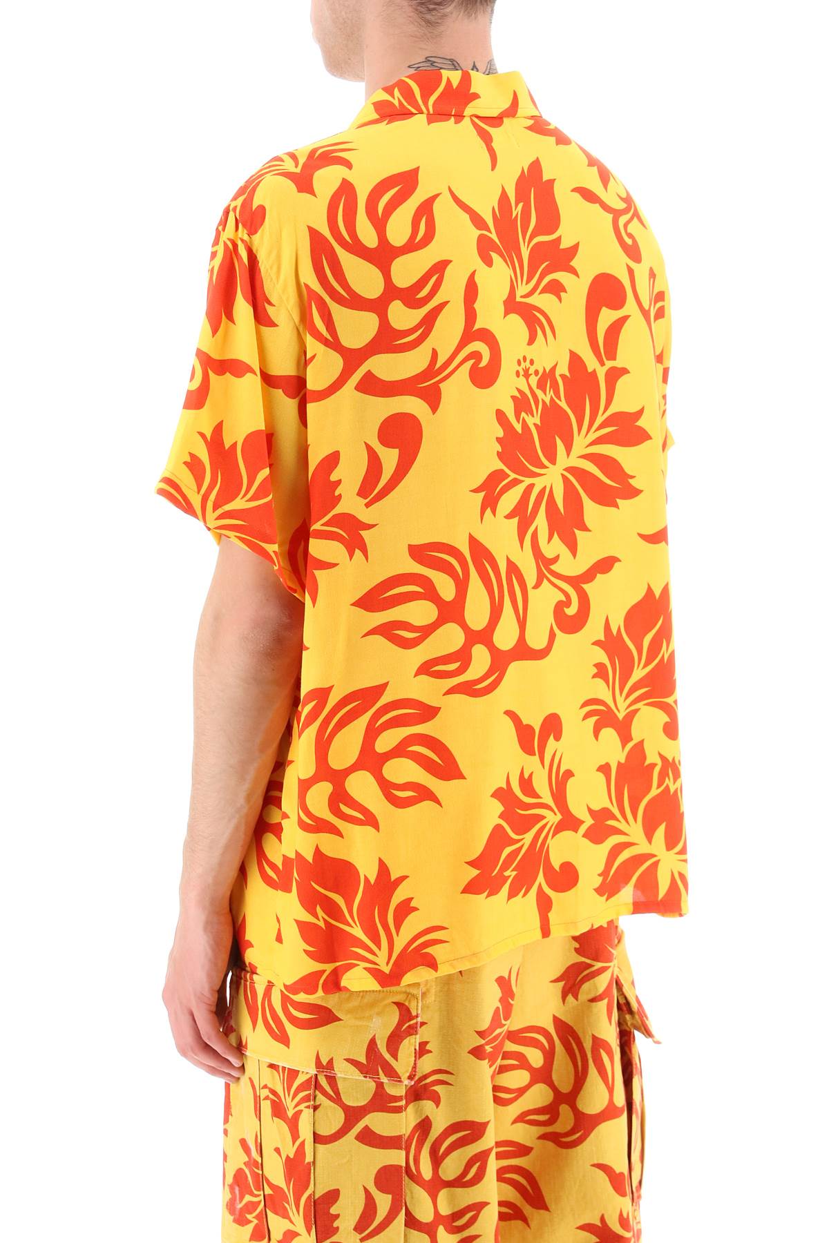 Shop Erl Printed Viscose Bowling Shirt In  Tropical Flowers 1 (yellow)