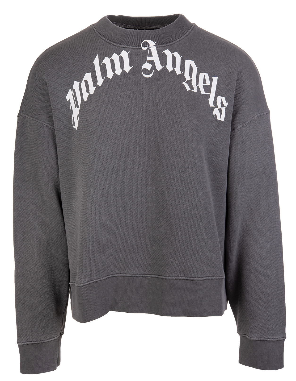 Palm Angels Man Dark Grey Sweatshirt With Curved Logo