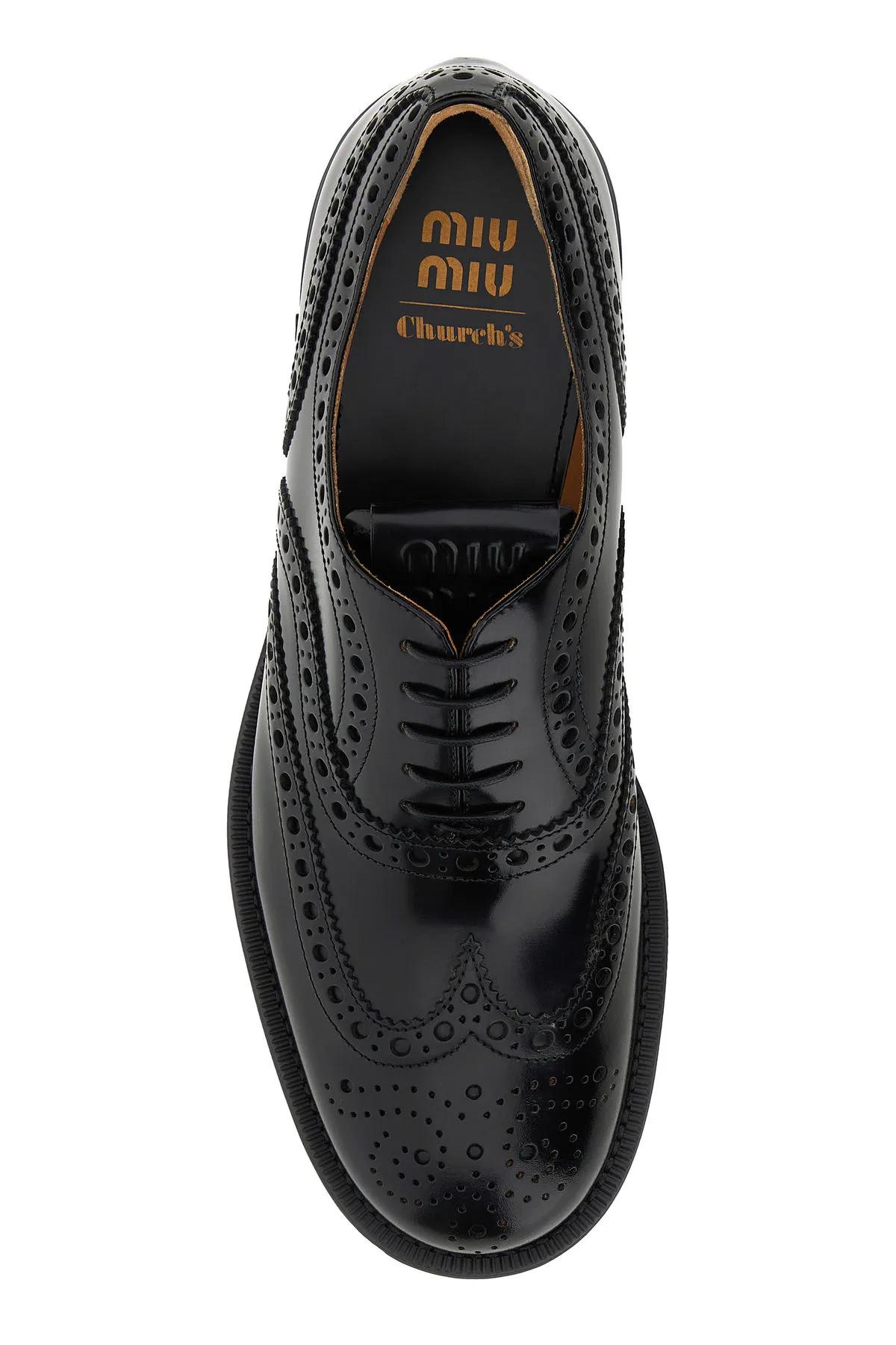 Shop Miu Miu Black Leather Churchs X Lace-up Shoes In Nero