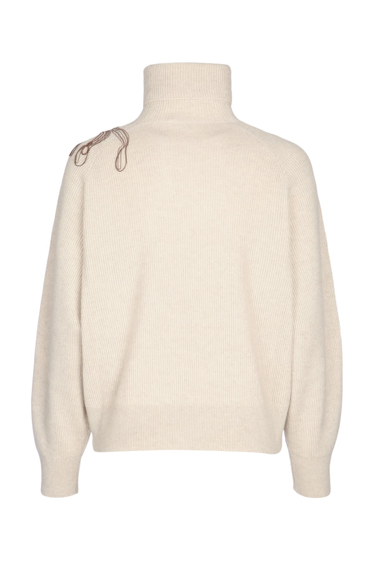 Brunello Cucinelli Women Beige Cashmere Embroidered Roll Neck Sweater In Neutral
