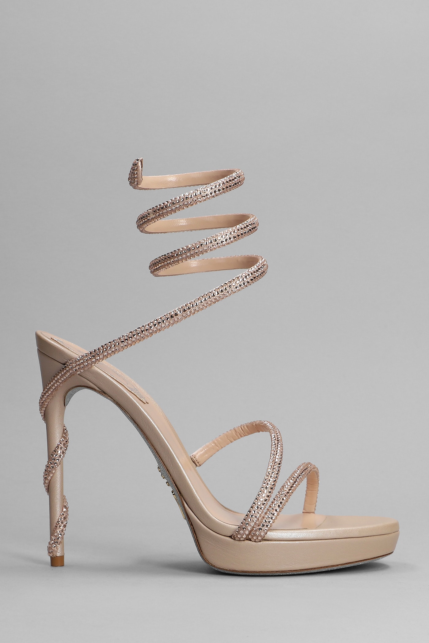 René Caovilla Sandals In Powder Leather In Pink