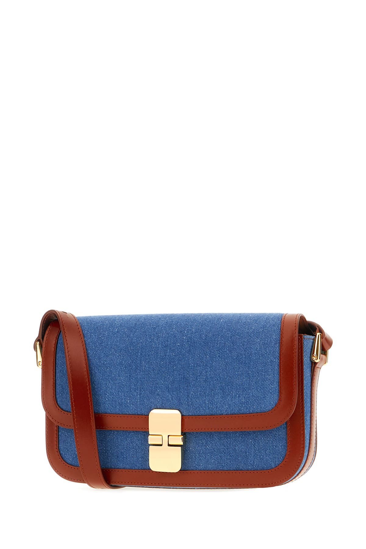 Shop Apc Denim And Leather Mini Grace Crossbody Bag In Noisette