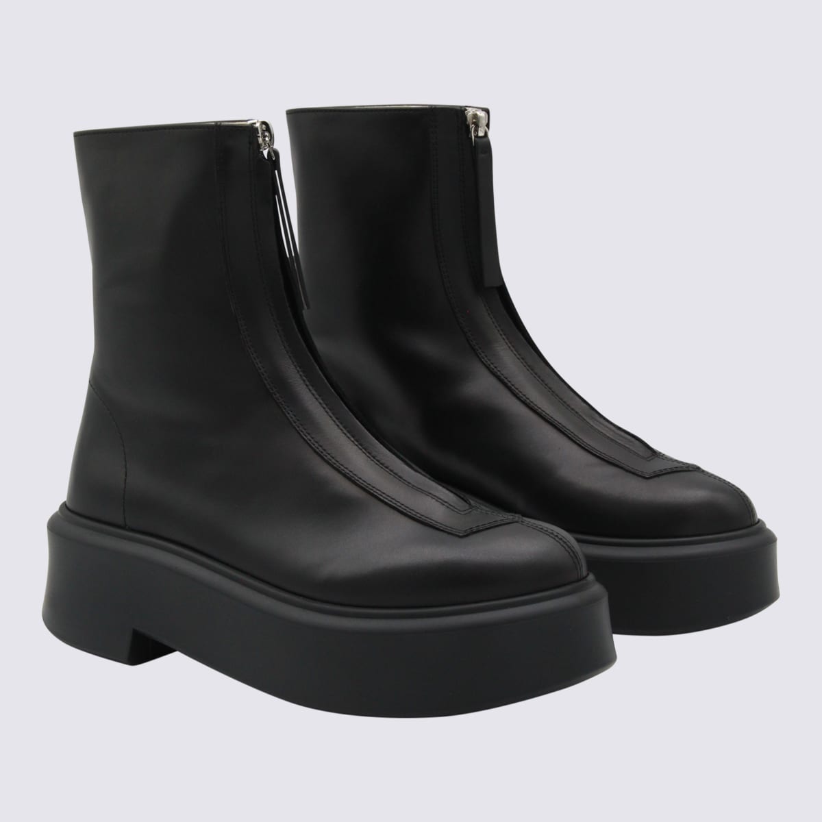 The Row Black Leather Boots In Black