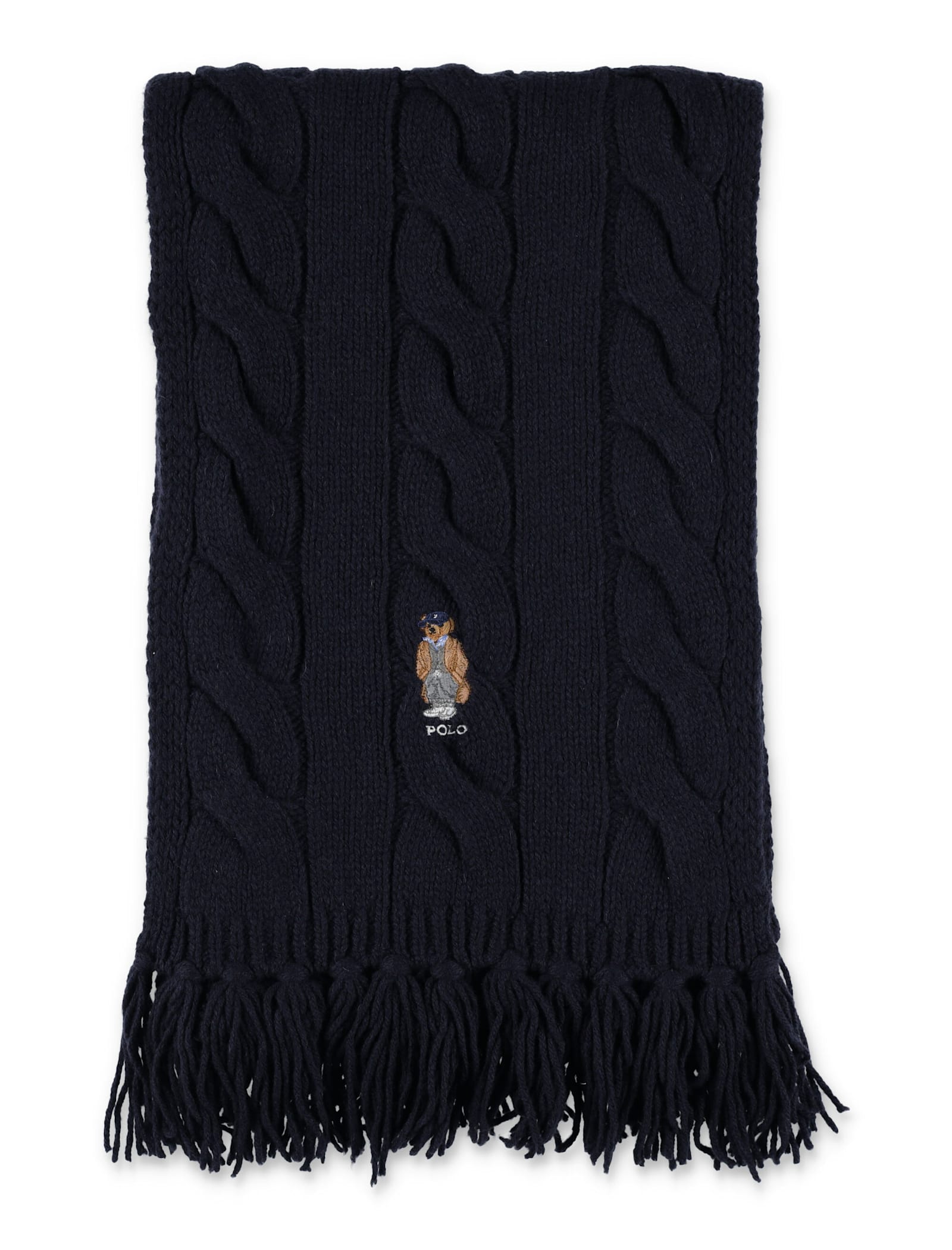 Polo Ralph Lauren Polo Bear Cable-knit Wool Blend Scarf In Brown