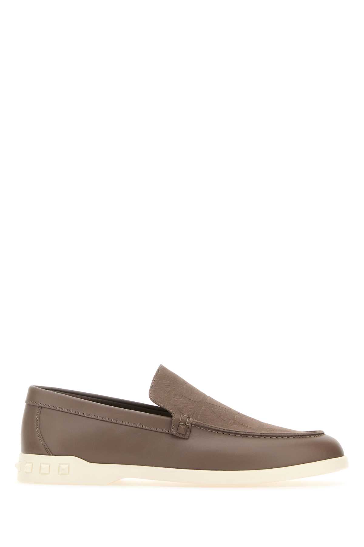 Shop Valentino Dove Grey Leather Leisure Flows Loafers In Clay