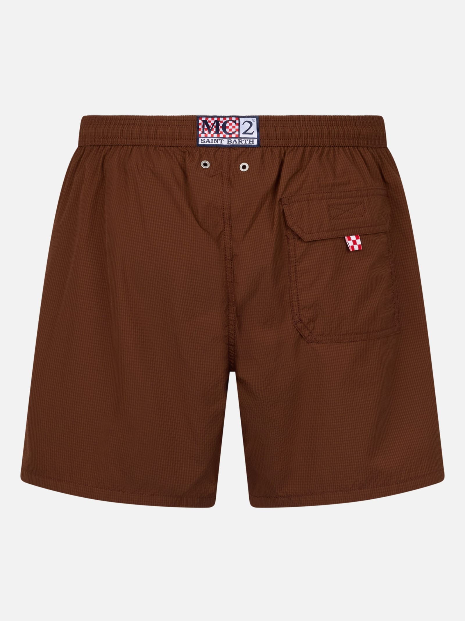 Shop Mc2 Saint Barth Man Seersucker Swim Shorts Patmos In Brown