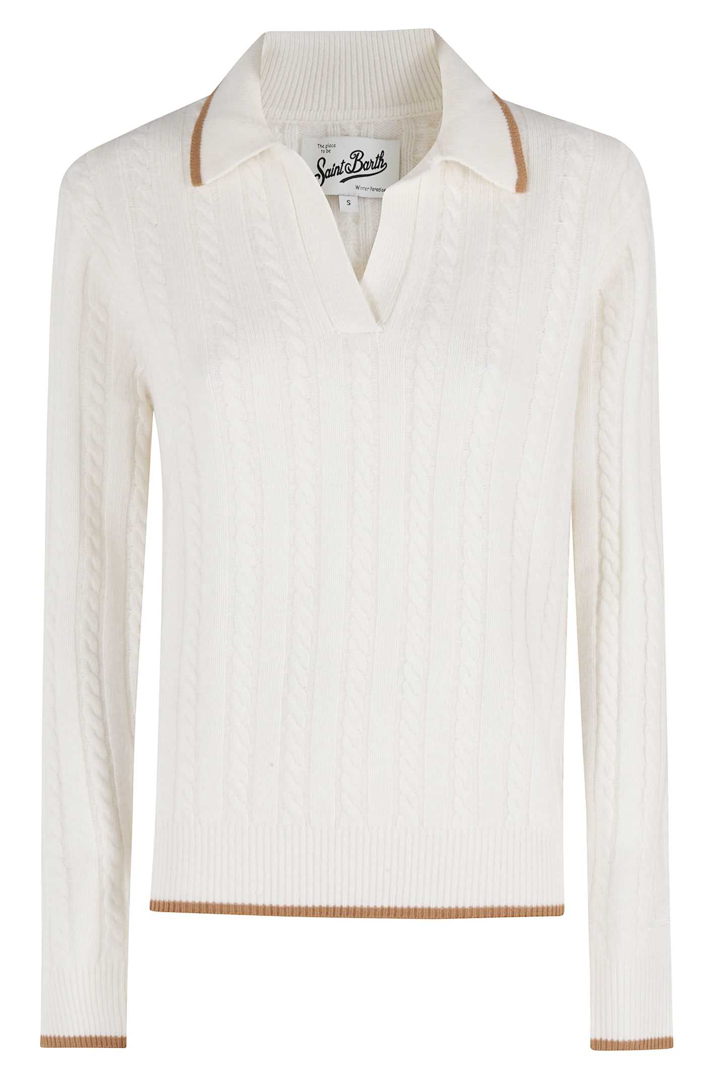 Mc2 Saint Barth Cable-knit Collared Sweater In White