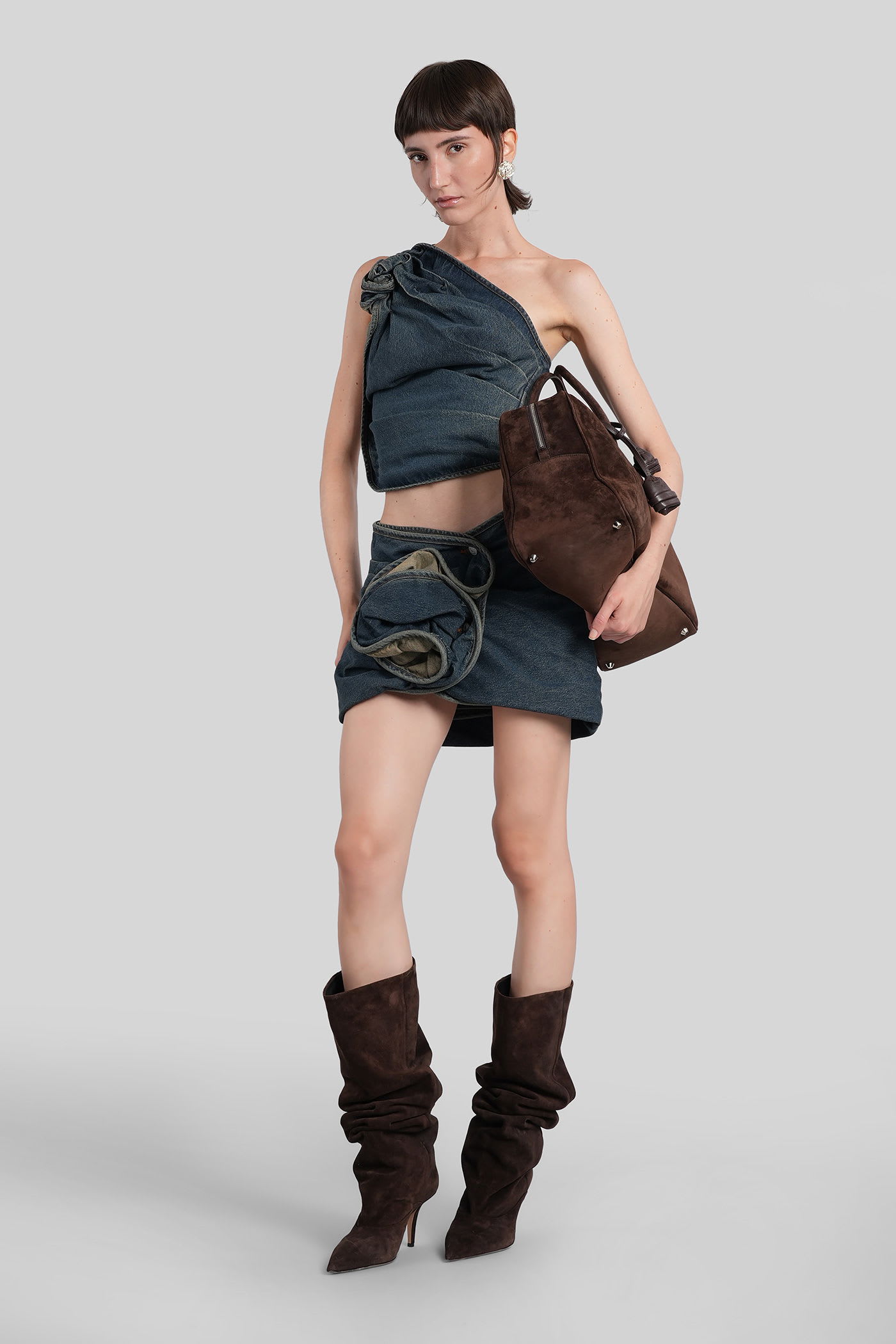 Magda Butrym Asymmetric Button High Waist Mini Skirt In Blue